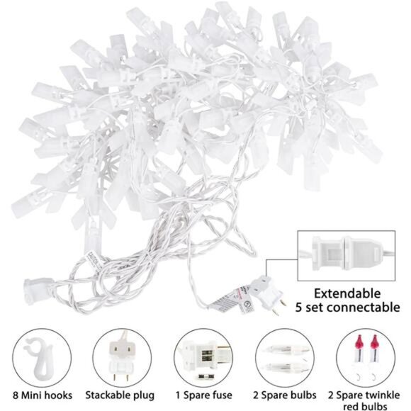 Snowflake Christmas String Lights with 6 Drops - 9ft 100 Mini Bulb - Picture 6 of 14